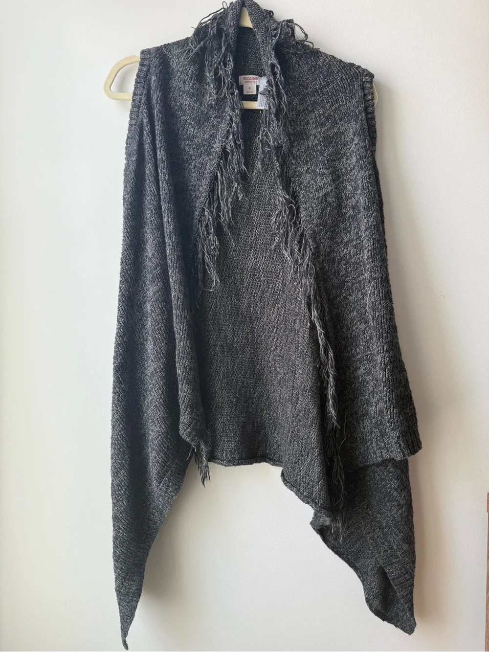 Charcoal Gray Knit Fringe Open Cardigan